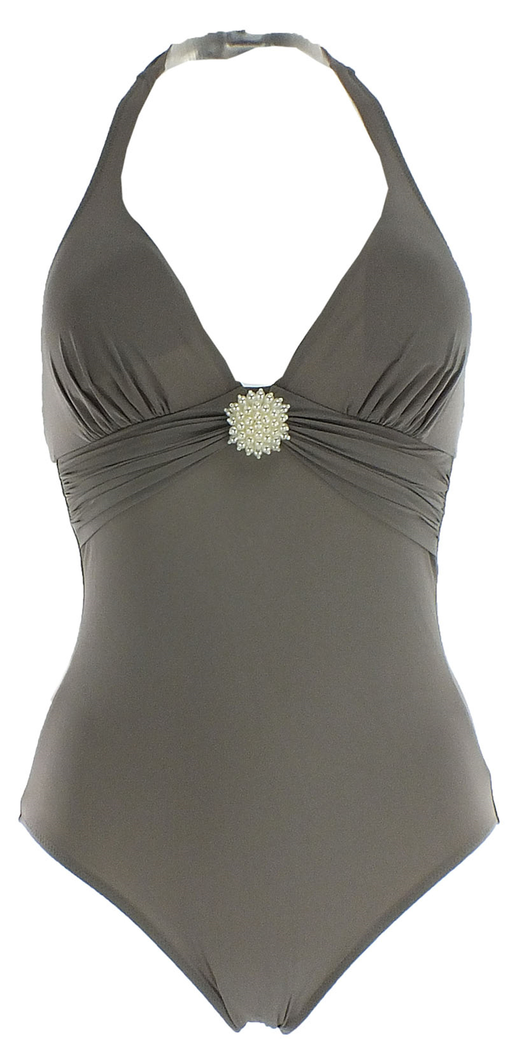 WS6.9-358-1234-W256 *Neu* Damen Badeanzug Schwarz Neckholder Mieder Optik Gr 52